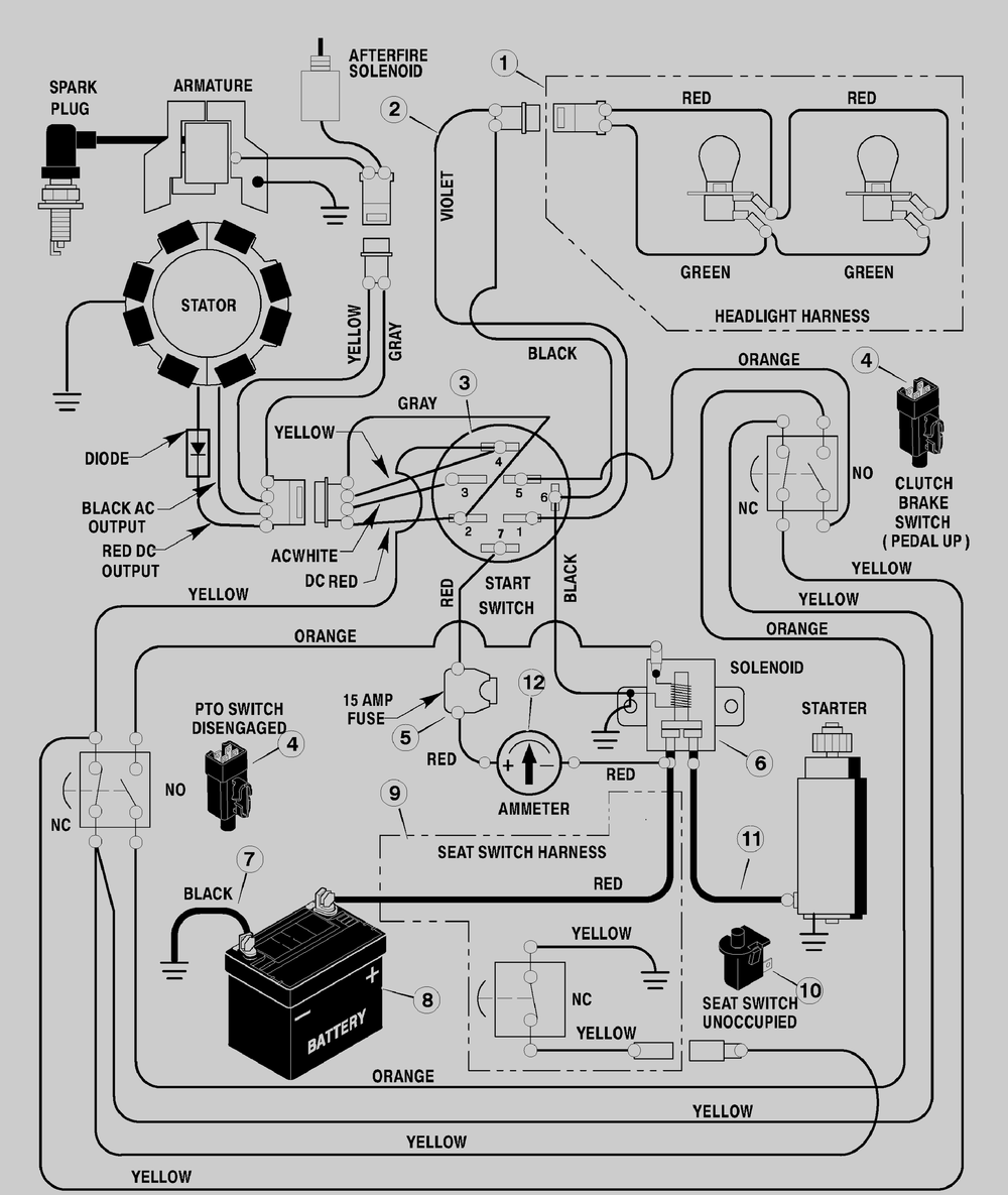 Electrical System Diagram and Parts List for 461008X92A 2003 Briggs and Stratton Lawn Tractor